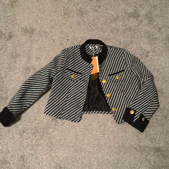 Fengpai Black & White Striped Short Jacket - Large - NWT - Picture 1 of 5